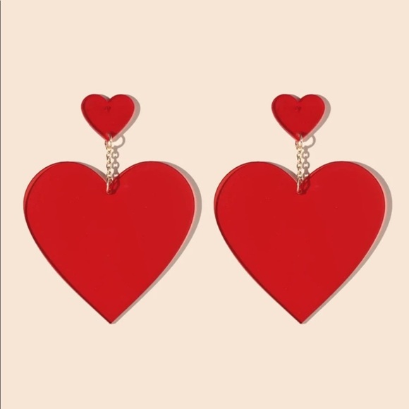 COPY - NEW Super Cute Red Heart Drop Earrings - Picture 2 of 3